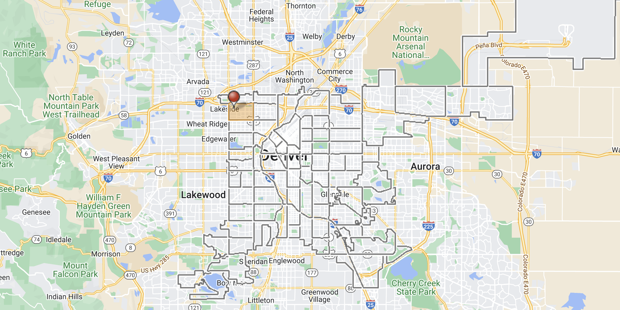 denver, colorado - berkeley neighborhood boundary lines